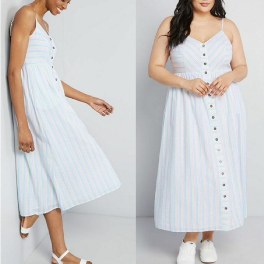 Modcloth Quite Clearly Charismatic‎ Pastel Stripe Midi Dress